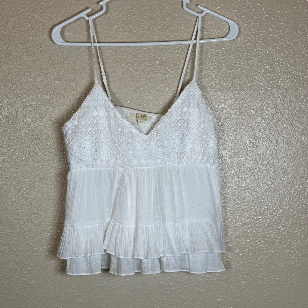 Rebellion Again Y2K Crochet Lace Cami Top Peplum Babydoll Boho Coquette Fairy